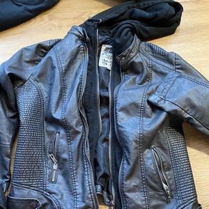 pleather jacket with detachable hood